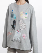 Retro casual cat crew neck top