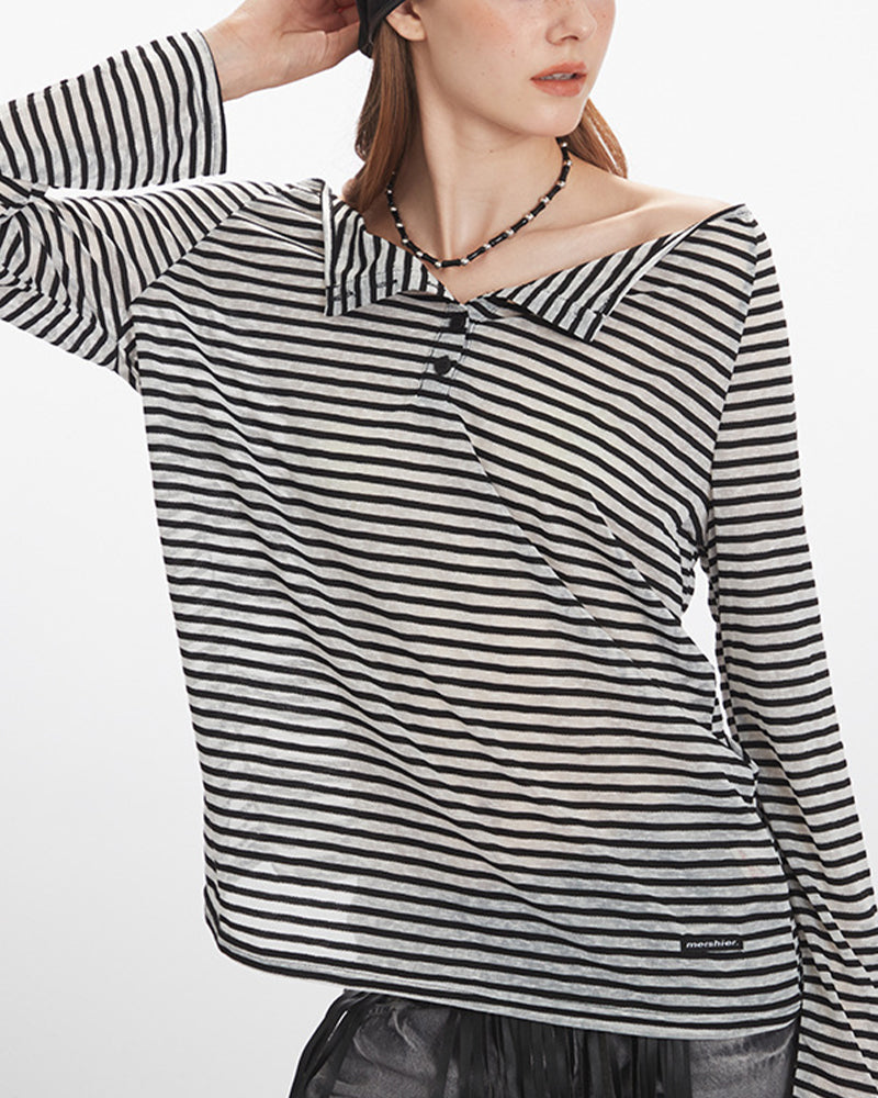 一字領條紋長袖（女款）