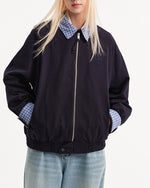 撞色拼接格子外套