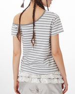 Off-shoulder striped short sleeves