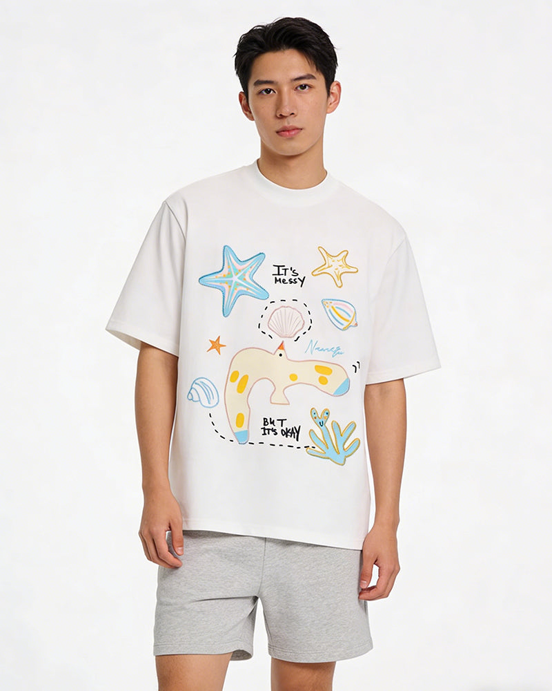 바다 자수 반팔