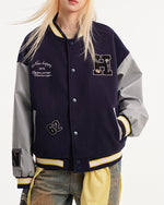 Retro embroidered contrast color baseball jacket