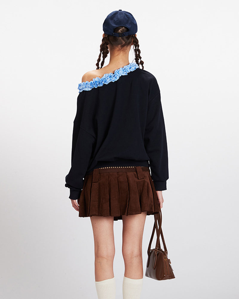 Lace-trimmed off-the-shoulder sweatshirt (women's)