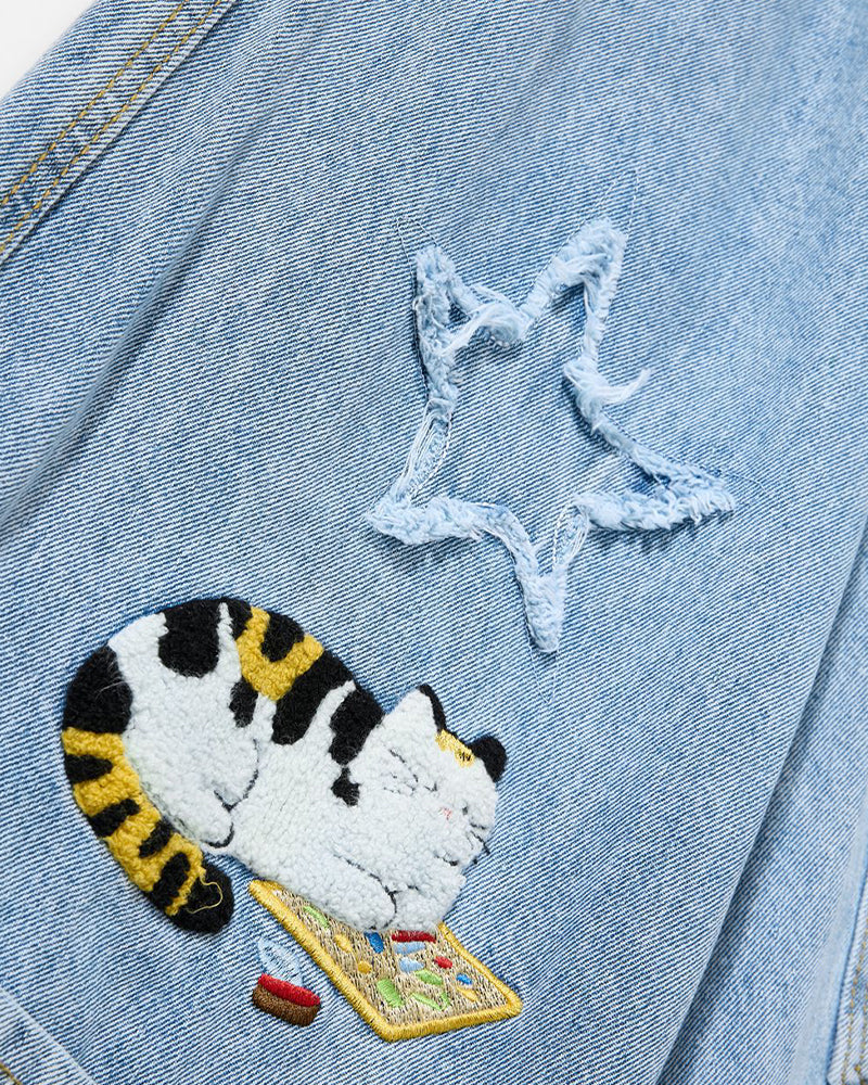 復古趣味刺綉牛仔褲