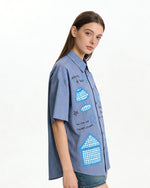 復古刺綉短袖襯衫