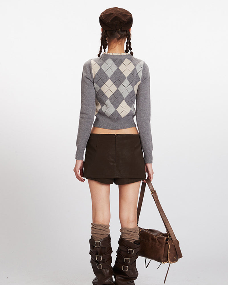 다이아몬드 패턴 크롭 니트 스웨터(여성용)