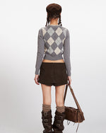 다이아몬드 패턴 크롭 니트 스웨터(여성용)