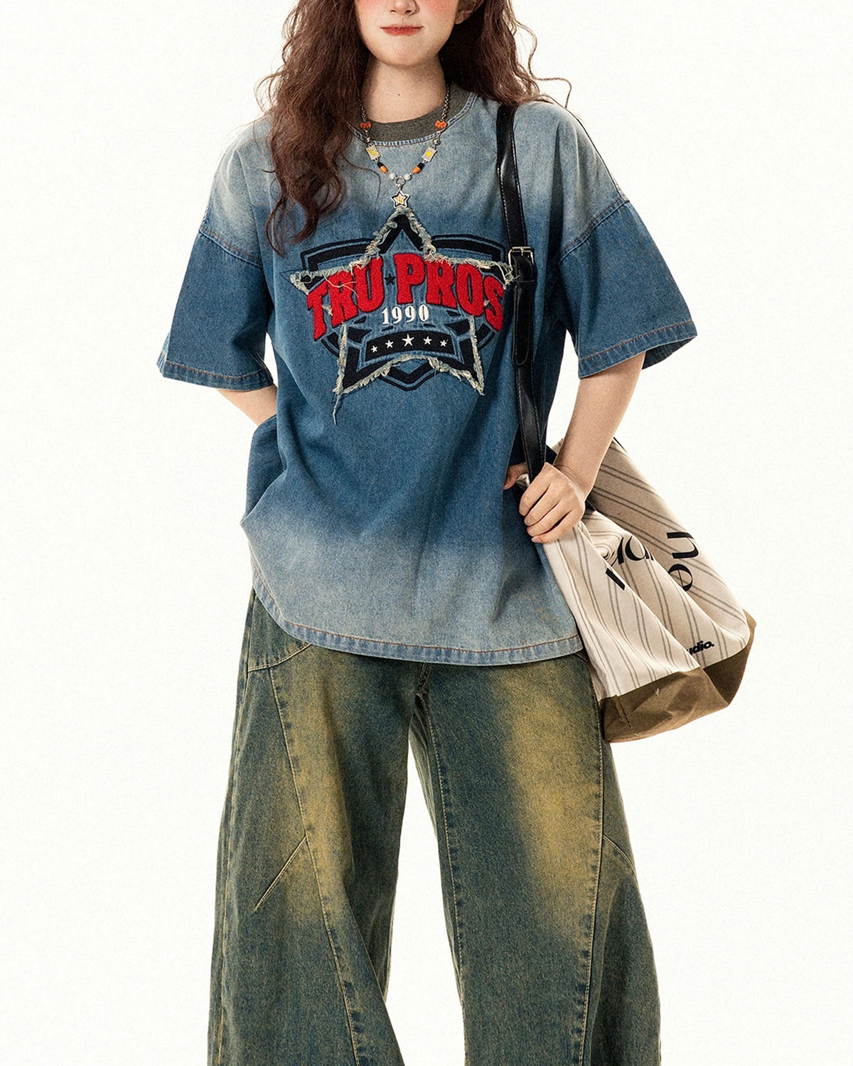 Star Letter Denim Short Sleeve