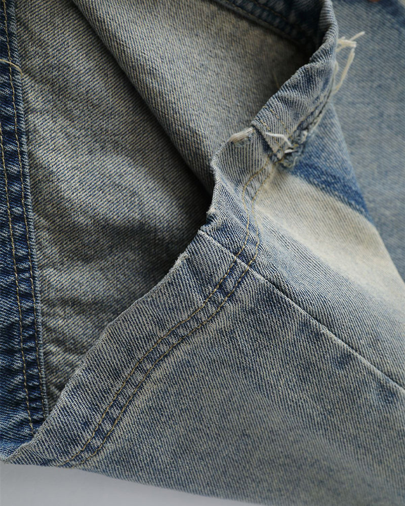 Washed panel denim shorts
