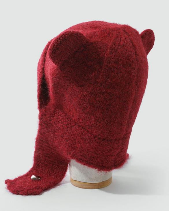 Solid color cute warm ear protection hat