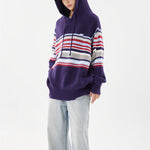 復古撞色條紋連帽衛衣