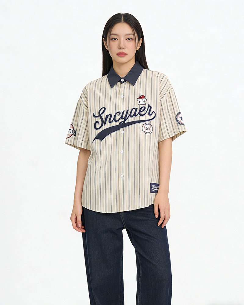 레트로 세로줄무늬 반팔셔츠