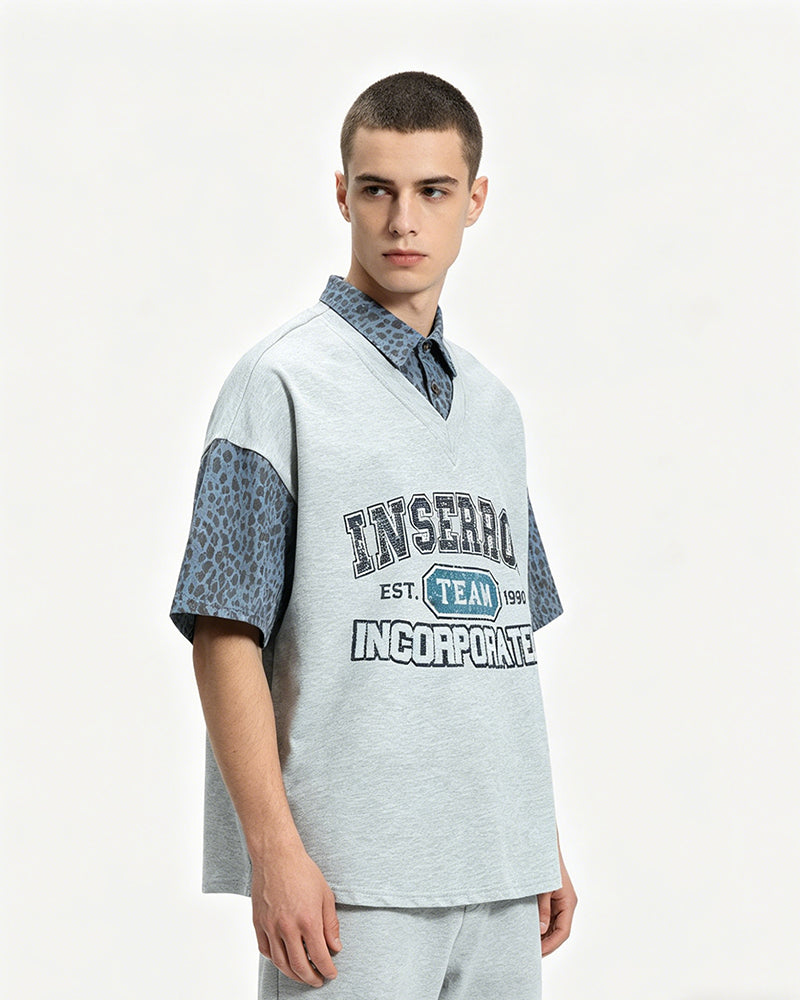 Retro Faux Two-Piece Short-Sleeve