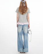 Bowknot patchwork short sleeves (women's)