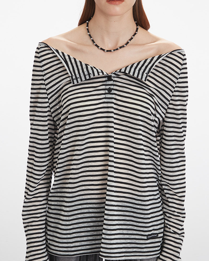 一字領條紋長袖（女款）