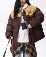 Retro contrast color embroidered cotton jacket