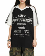 레트로 콘트라스트 프린트 반소매