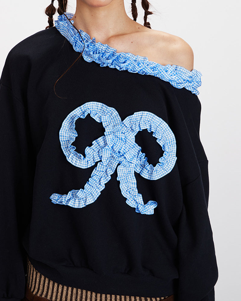 Lace-trimmed off-the-shoulder sweatshirt (women's)