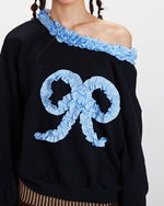 Lace-trimmed off-the-shoulder sweatshirt (women's)