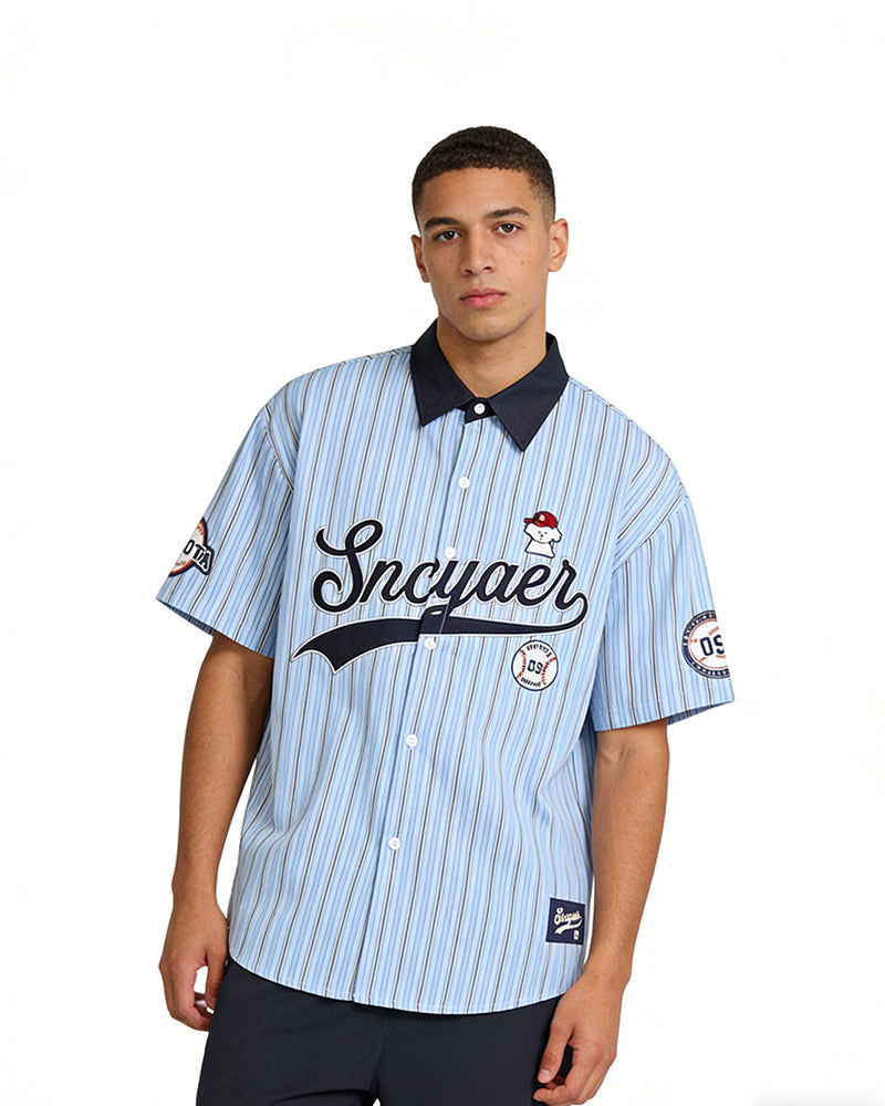 레트로 세로줄무늬 반팔셔츠