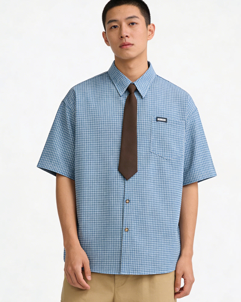 復古格紋短袖襯衫