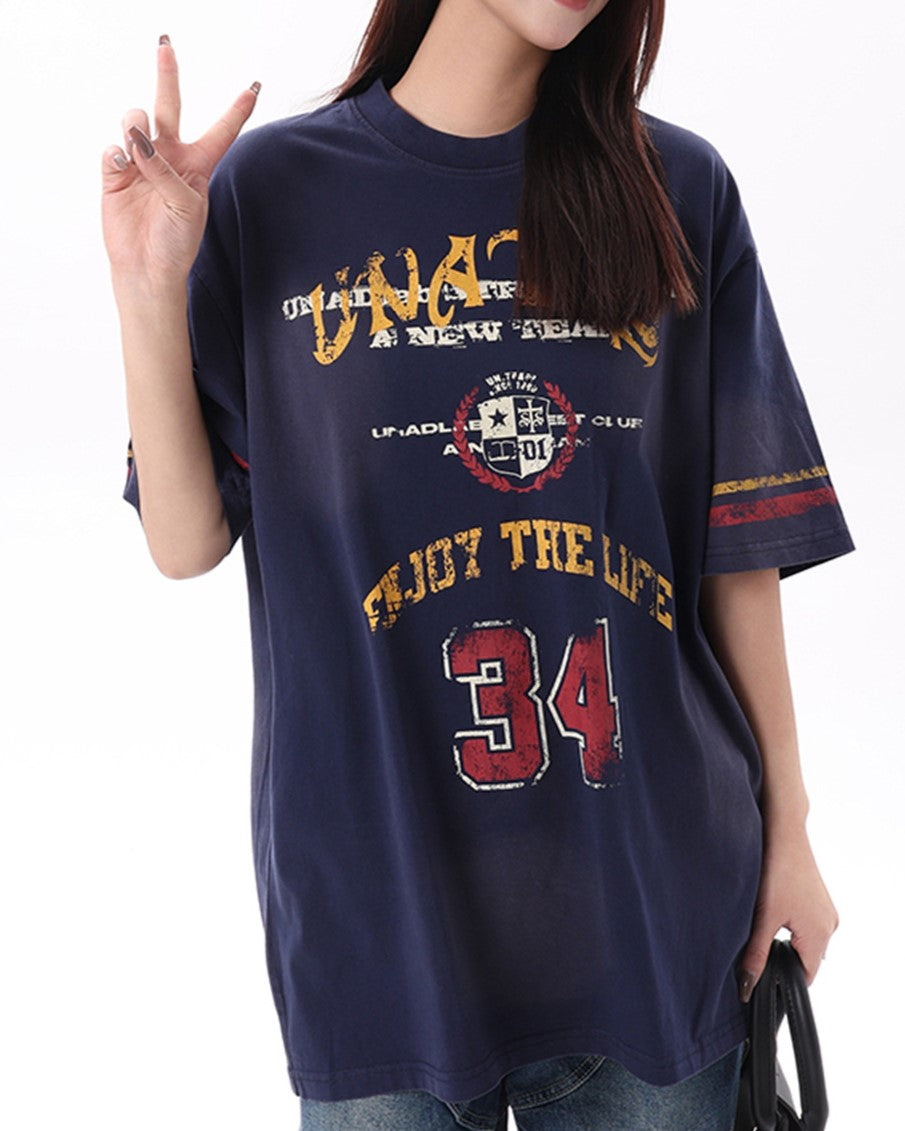 Retro spray-painted letter short sleeves