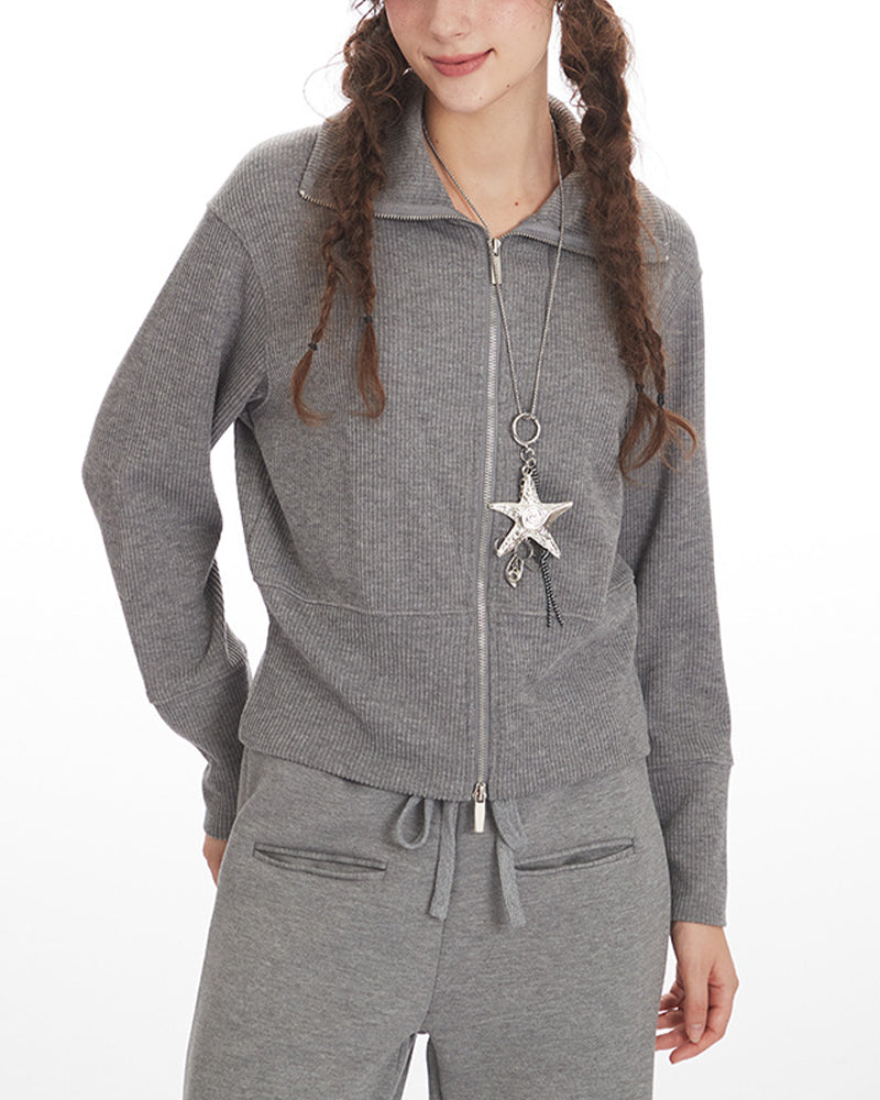 Lapel zipper sweatshirt (women's)