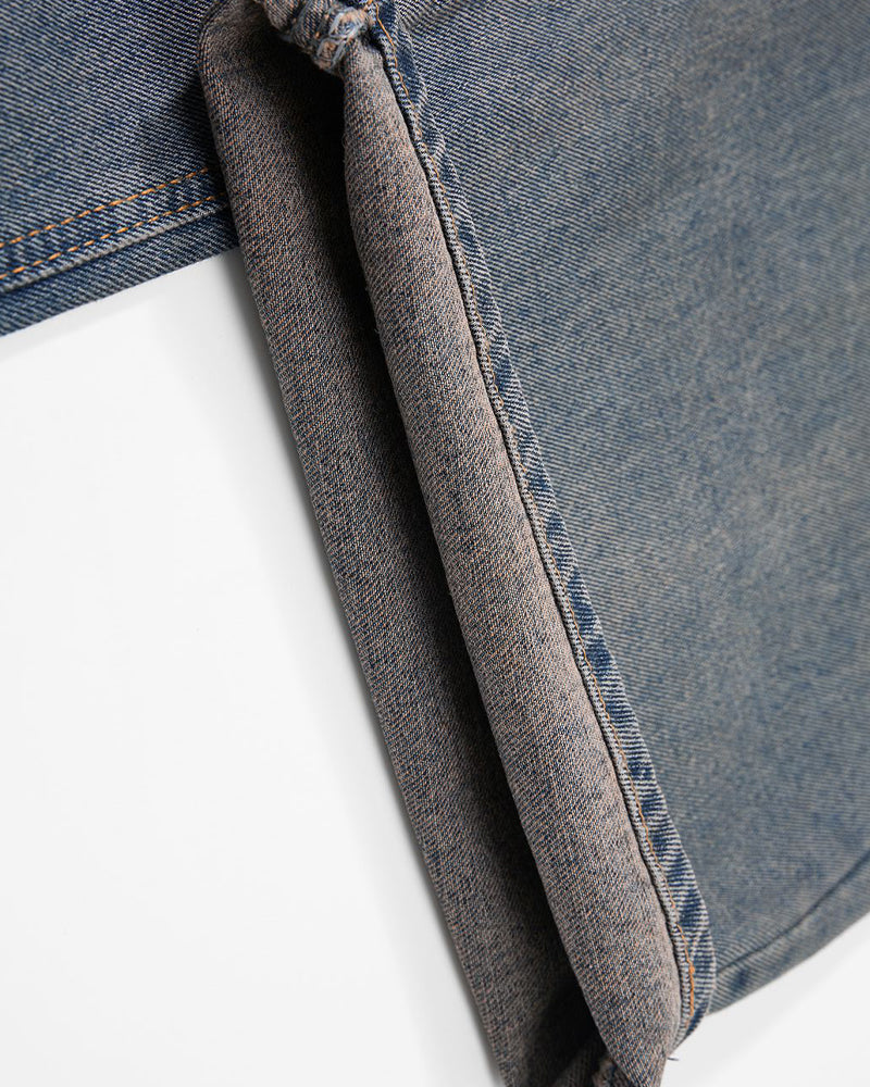 Distressed straight jeans