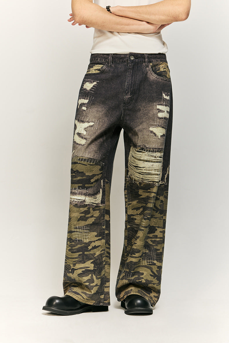 patchwork loose jeans