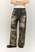 拼接寬鬆牛仔褲