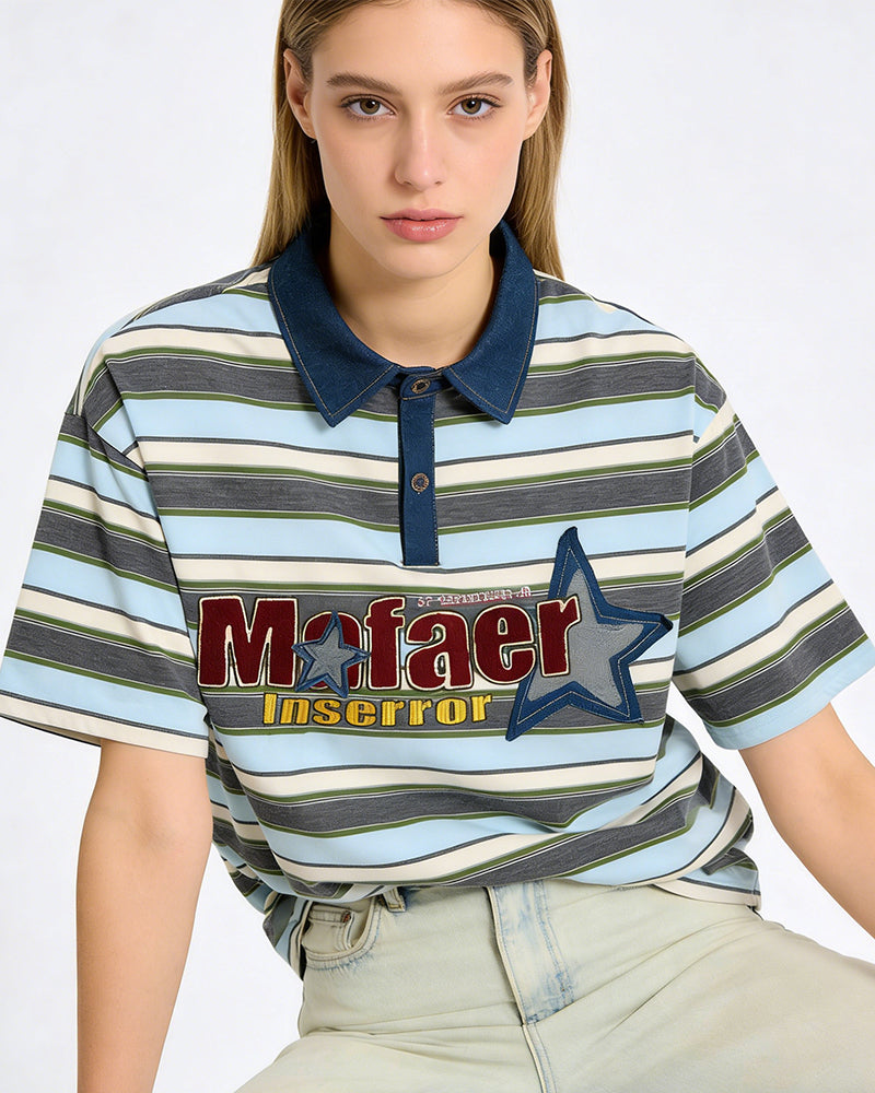 刺綉拼接休閑短袖