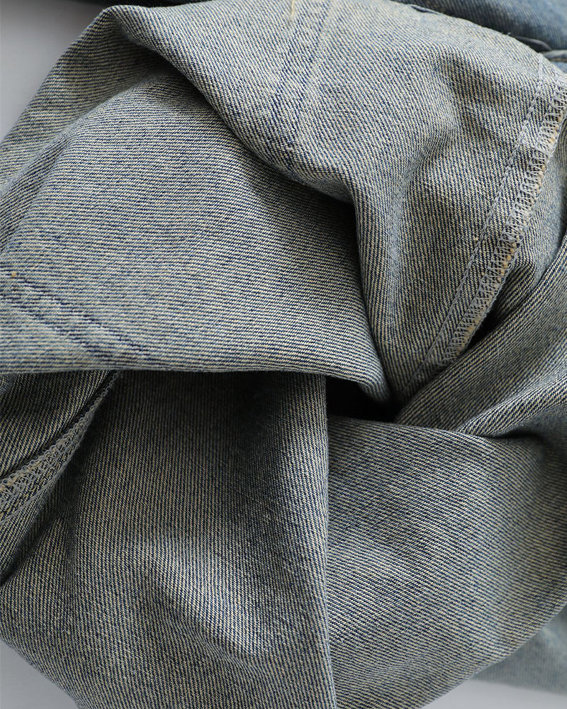 Washed panel denim shorts