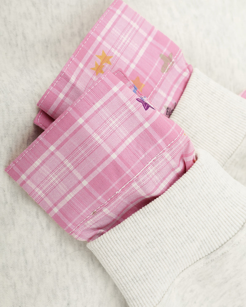 Appliqué patchwork faux two-piece sweatshirt