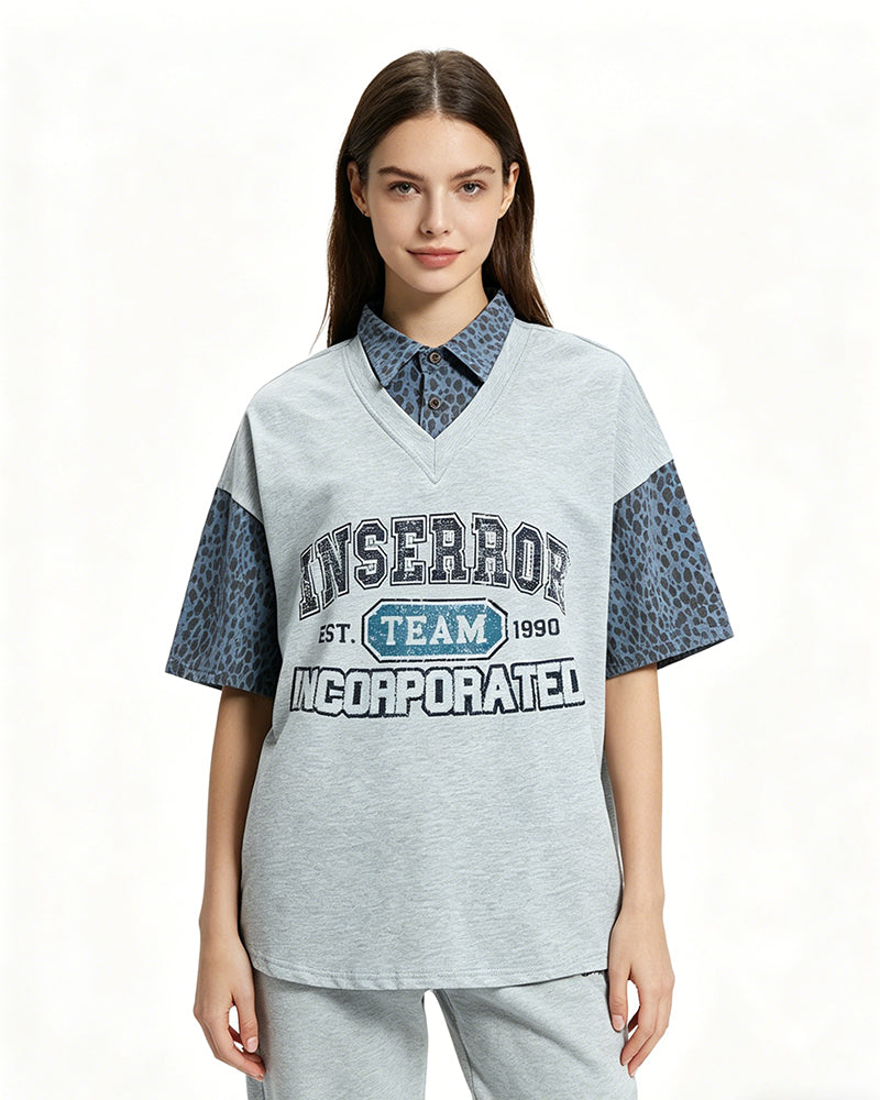 Retro Faux Two-Piece Short-Sleeve