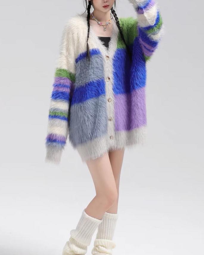 Retro Dopamine Rainbow Stripe Sweater