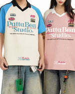 콘트라스트 컬러 캐주얼 프린트 반팔