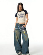 Distressed Washed Wide-Leg Jeans