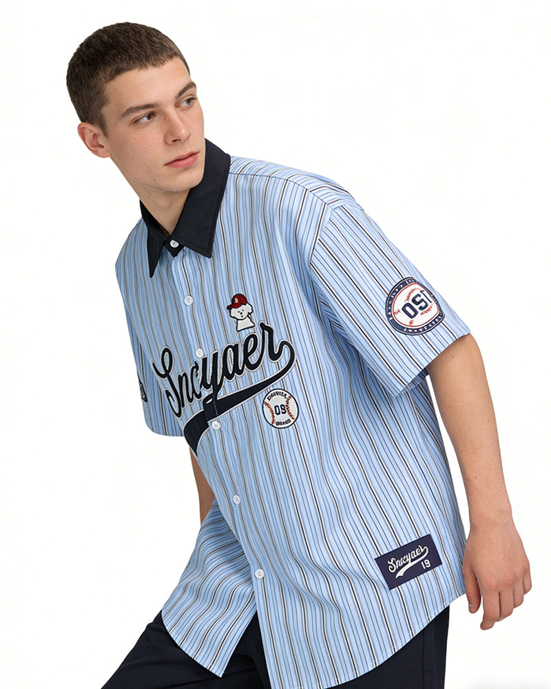 레트로 세로줄무늬 반팔셔츠