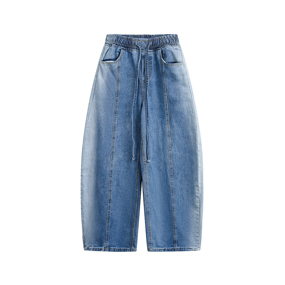 拼接撞色寬鬆牛仔褲