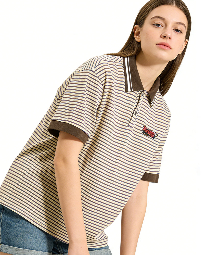 復古撞色條紋短袖