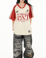 레트로 콘트라스트 프린트 반소매