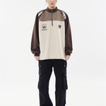 Retro stitching stand collar couple sweatshirt