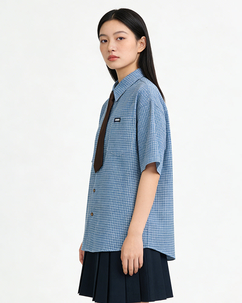 復古格紋短袖襯衫