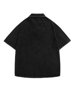 美式水洗做舊花朵翻領短袖