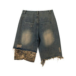 Fake two-piece patchwork cropped jeans