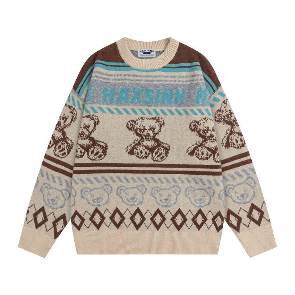 Retro crew neck pullover sweater