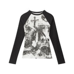 Women's Retro Print Raglan Sleeve Top