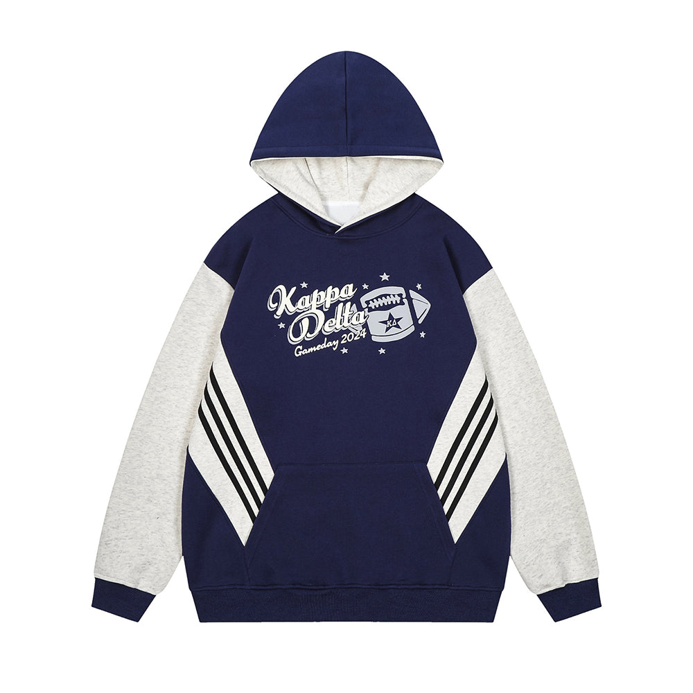 Retro contrast patchwork hooded sweatshirt