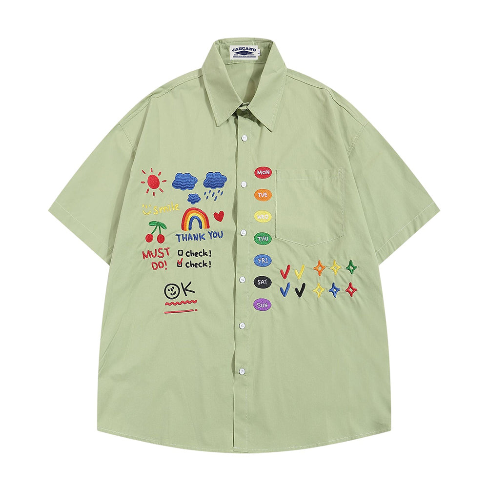 Retro fun cartoon embroidered shirt 