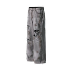 破洞水洗直筒牛仔褲